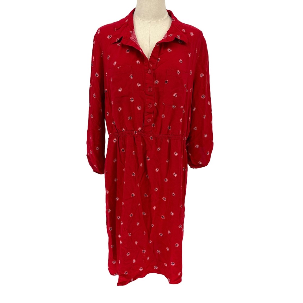 Faded Glory Shirt Dress Red Floral Medallion 100% Rayon XL